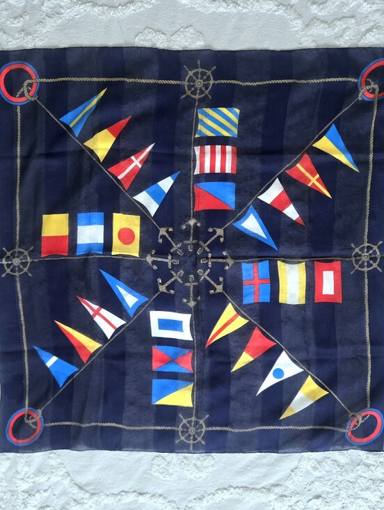 Vintage Accessories - Vtg Silk Square Maritime/Nautical Theme Scarf, 30", Cruise, Travel, Vacation